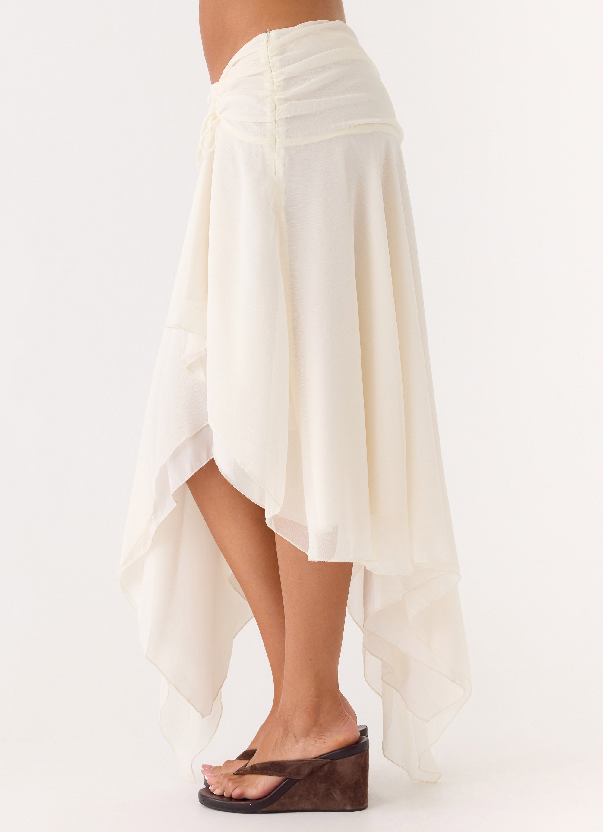 Abeda Asymmetrical Midi Skirt - Ivory