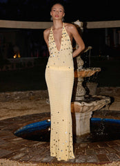 Adelaida Beaded Crochet Top - Yellow